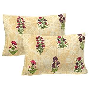 Beige & Green Floral 240 TC 100% Cotton Bedsheet Set Super <b>King</b> <b>Size</b> with 2 Pillow Covers 3-Piece Set (SHKV1075) - Product Image 3