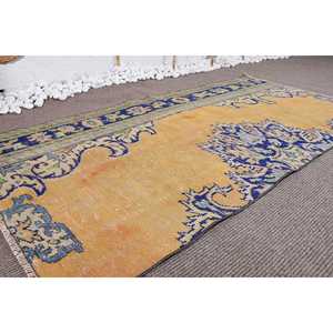 พรมตุรกีขนาด 3.3x6.4 ฟุต, พรมวินเทจลายตกแต่ง, พรมขนสัตว์สีเบจ-น้ำเงินลายนามธรรม - Product Image 3