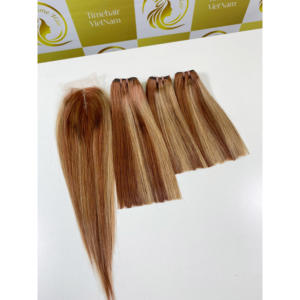 Piano marrón Rubio Bonestraight Remy Extensiones de cabello La más alta calidad Doble dibujado Vietnam Cabello humano Pelucas delanteras de encaje largo - Product Image 4