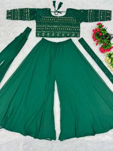 Ensemble de fête 3 pièces Hgh Quality Fashion-Forward Designer avec ceinture et broderie de paillettes sur fausse georgette de qualité supérieure - Product Image 6