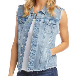 Chaleco Vaquero de Diseño Personalizado de Alta Calidad para Mujer, Transpirable, con Logotipo Personalizado, Nuevo Estilo Casual de Moda, Chaleco Vaquero de Algodón - Product Image 4