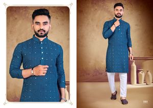 ชุดแต่งงานแบบดั้งเดิมสวมกระจกคอตตอนสำหรับผู้ชาย,Kurta พร้อมชุดนอนผ้าฝ้ายแท้ซัพพลายเออร์ราคาต่ำสุดจากอินเดีย - Product Image 2