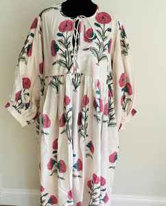 Robe midi en coton imprimé à la main en Inde, robe décontractée à fleurs, cadeau pour elle - Product Image 5