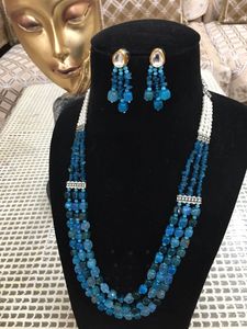 Stylish Three Layer Designer Mala Necklace <b>Set</b> <b>Beaded</b> In Pearl with Shimmering Zircon for Party Wedding Engagement Wear - Product Image 2