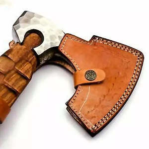 Hacha Tomahawk Artesanal de Acero Industrial con Alto Contenido de Carbono, Multiusos, para Camping, Supervivencia al Aire Libre, Mango de Madera Natural y Cuero - Product Image 4