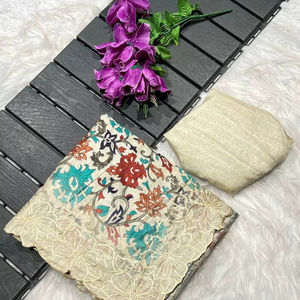 Sari estampado Digital con patrón Floral pesado para mujer blusa a juego de seda pura Tussar en trabajo cortado y borde bordado - Product Image 1