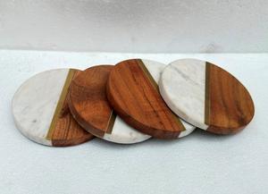 Premium Handcrafted Mango Wood <b>Drink</b> Mat with Intricate Brass Inlay Elegant Square Walnut <b>Coaster</b> Mats & Pads - Product Image 2