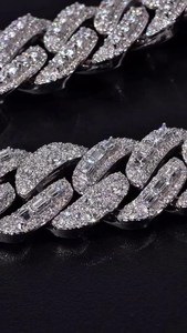 สร้อยคิวบาลิงค์แบบ Iced Out ประดับเพชรโมอิสซาไนต์ทรงกลมและทรงบาแกตต์ VVS ระยิบระยับ ความเงางามสูง เงินแท้ 925 ดีไซน์โดดเด่น เหมาะสำหรับทั้งชายและหญิง - Product Image 6