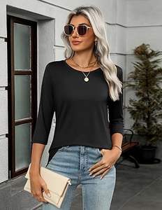 Túnica de manga 3/4 para mujer, blusa informal plisada con cuello redondo, Camiseta básica, traje de primavera y otoño, camisa de trabajo de negocios elegante - Product Image 5