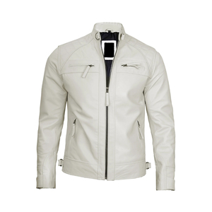 Veste en cuir d'hiver décontractée pour hommes, coupe ajustée de haute qualité avec col montant, tissu en toile en peau de vache - Product Image 1