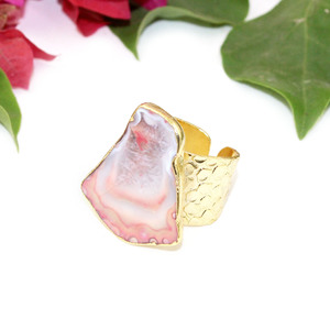 Bague Classique en Agate Électrolytique de Style Ethnique en Or Jaune 24K, Bijoux de Mode à Pierre Unique pour Femme, Vente en Gros, Bague en Laiton - Product Image 3