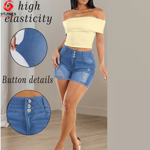 Custom Made Logo Distressed Design Women <b>Denim</b> Shorts Top Trending 100% Cotton <b>Material</b> Made Women <b>Denim</b> Shorts - Product Image 2