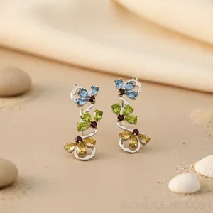 Boucles d'oreilles pendantes en cristal floral plaqué or pour femmes, style bohème, bijoux de fête - Product Image 3