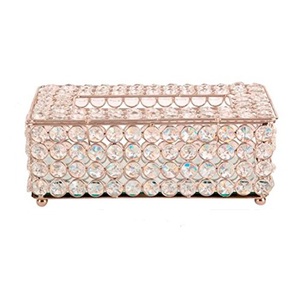 Boîte à mouchoirs en métal perlé en cristal forme de rectangle porte-papier de soie doré fait à la main pour la maison et les décorations de mariage - Product Image 6
