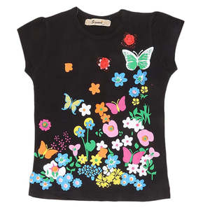 เสื้อยืดแฟนซีแขนสั้นสำหรับเด็กผู้หญิง - สีดำ - Product Image 1