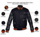 Chaqueta universitaria Letterman para hombre con bordado de chenilla ligera negra del fabricante OEM con mangas de cuero auténtico - Product Image 3