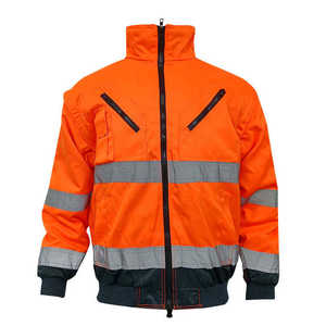 Veste de travail d'hiver de haute qualité en polyester, bomber réfléchissant de sécurité, vêtements de travail, capuche dissimulée, rembourrée, imperméable - Product Image 1