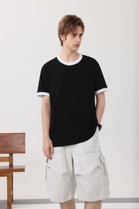 T-shirt à col rond unisexe en coton 200gsm tendance avec blocage des couleurs, coupe ajustée, respirant, solide, pour hommes, livraison DDP - Product Image 3