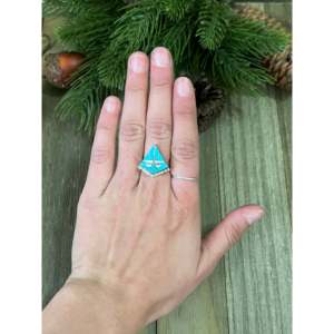 Anillo Zuni con Incrustaciones de Turquesa Multicolor y Plata de Ley Plateada, Anillo Geométrico con Ópalo para Uso Diario y Promesas - Product Image 2