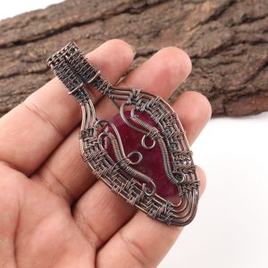 Kashmiri <b>Ruby</b> Gemstone Pear Cut Copper Wire Wrapped Fashion Pendant <b>Necklace</b> Red Stone Oxidized Silver Festive Gifting Special - Product Image 3
