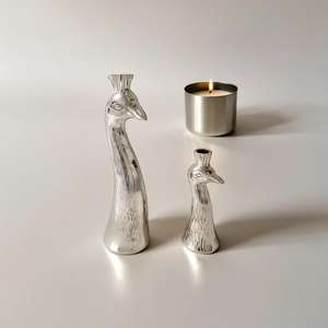 Lot de 2 bougeoirs métalliques en aluminium design oiseau - Product Image 2