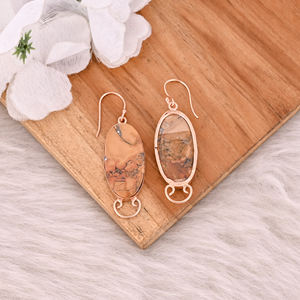Malinga Boucles d'oreilles pendantes de Bohème Jasper faites à la main en laiton plaqué or rose, pierres précieuses ovales à la mode, cadeaux de fiançailles de mariage pour elle - Product Image 4