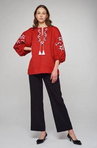 Women's Blouse New Arrival Autumn Ukrainian Embroidered Blouse For Adults V-neck <b>Balloon</b> Long Sleeve Party Wear Top Made - Product Image 5