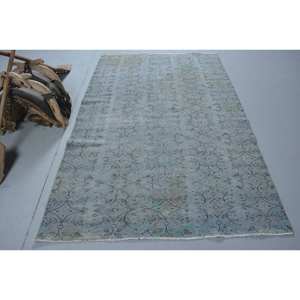 Tapis Vintage Turc Bohème Bleu 4.9X8 pieds Laine Grande Surface Patchwork Abstrait Latex pour Adolescents Rectangle Couloir Chambre Tapis - Product Image 1