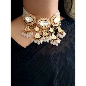 Premium Handmade Kundan Necklace <b>Set</b> with Light Pink <b>Beads</b> and Earrings Indian Bridal Jewelry <b>Set</b> For Women For Wedding - Product Image 2