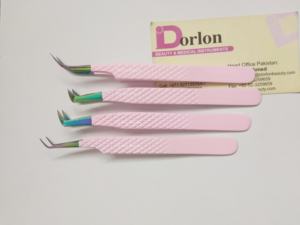 Puntas de arcoíris con pinzas de pestañas recubiertas de polvo Rosa Pinzas de extensión de pestañas con logotipo personalizado profesional de calidad sostenible - Product Image 2