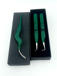 Meilleur Style 90 degrés Kelly vert poudre revêtement 45 degrés en acier inoxydable Extension de cils pince à épiler applicateur outil de beauté - Product Image 4