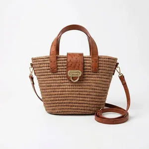 Bolso Tote Casual de Rafia Tejida con Dos Asas, Forro de Algodón, Cierre de Broches, Bolso Bandolera Portátil para Playa y Uso Diario ANA - Product Image 2