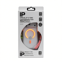Coque Officielle IP 17 PRO Transparente avec Design Lumineux, Texture Côtelée en Relief, Support Anneau Magnétique, Matériau TPU+PC