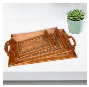 Ensemble de 3 plateaux de service en bois d'acacia, écologiques, durables, de qualité commerciale, pour hôtels et restaurants, Noël - Product Image 1