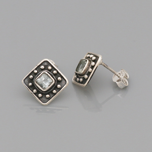 Pendientes de tuerca cuadrados de Plata de Ley 925 de alta calidad, piedras preciosas de Topacio Azul, bonito diseño minimalista para bodas, fiestas, compromiso - Product Image 2