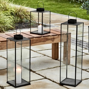 Modern <b>Black</b> Metal Glass Candle <b>Lanterns</b> Different Sizes Handmade Home Wedding Christmas Decoration - Product Image 1