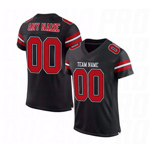 Camiseta de Fútbol Americano de Alta Calidad, Personalizada, Negra, Roja y Blanca, de Malla, Auténtica, Transpirable, para Hombre y Mujer - Product Image 1