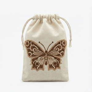 Butterfly Embroidered Cotton <b>Drawstring</b> <b>Pouch</b> Bag Open Style Closure Type For Jewellery Item Case Storage Bag Full Safety bag - Product Image 1