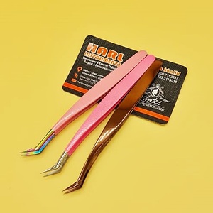 Pinzas de extensión de pestañas con punta de fibra larga de etiqueta privada Herramientas de maquillaje de cejas de acero inoxidable tipo Volumen de 45 grados - Product Image 6