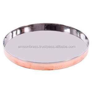 Bandeja de cobre puro Metal martillado Cobre Metal Bandeja de servicio Cobre Hogar y hotel Usado Mango redondo martillado - Product Image 6