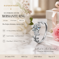 Bague en Moissanite 1 carat en Argent Sterling S925, Motif Feuille de Laurier, Triple Taille Excellente, Bijou de Mariage et de Fiançailles pour Femme