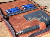 Portefeuille de voyage personnalisé en cuir véritable, durable, vintage, avec fermeture éclair, bouton-pression, porte-cartes sécurisé, pliable en deux