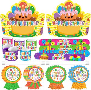 Couronnes d'anniversaire joyeux anniversaire Badge autocollants papier fête chapeaux avec bande élastique Slap Bracelet <span class=keywords><strong>maternelle</strong></span> fournitures scolaires - Product Image 5
