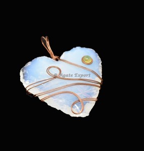 Wholesale Indian Natural Crystal Handmade <b>Craft</b> Healing Gemstone Opal Heart Carnelian Garnet <b>Wire</b> Wrap Pendant - Product Image 2