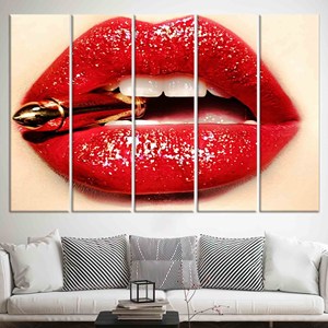 Impresión en Lienzo de Labios Rojos: Arte Sensual y Madura, Decoración Moderna para Pared, JUEGO DE 5 LIENZOS - Product Image 1