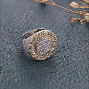 Lujoso Iced Out Hip Hop Jewelry 925 Sterling Silver Round Cut Moissanite Diamond Two Tone Wedding Ring - Product Image 1