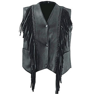 HMB-3471A LEATHER FRINGES VEST BLACK BRAIDING TASSEL FRINGE WAISTCOAT BLACK COLOR - Product Image 1