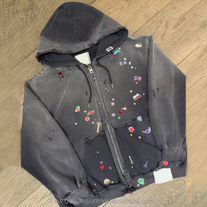 Fabricant Streetwear Pantalons de survêtement et sweat à capuche personnalisés French Terry Vintage Acid Washed Zip up Distressed Tracksuit de haute qualité - Product Image 3