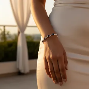 Bracelet en argent sterling 925 pour femme avec pierre noire, bijou élégant - Product Image 2