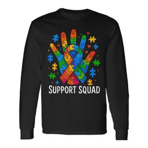 T-shirt a maniche lunghe per la consapevolezza sull'autismo, T-shirt promozionale Support Squad - Product Image 1